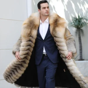 Golden Fox Fur Coat with Lapel Front – Winter Men’s Real Fur Long Jacket Plus Size | WEAR THE ORIGINALS (OGNLS)